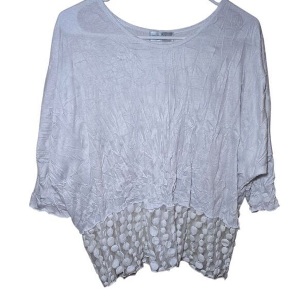 Vine Street Womens Crinkle White Tee with‎ Sheer Polka Dot Bottom - Size Small